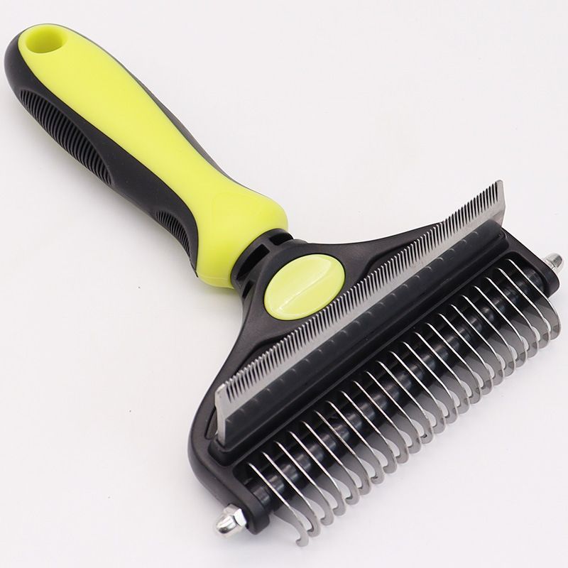 Pet Hair Remover Brush Double-Sided Pet Brush Pet Grooming Tool Dog Brush Cat - Neon Yellow - Size Small size -fine teeth 67