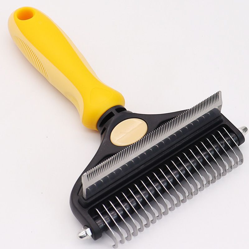 Pet Hair Remover Brush Double-Sided Pet Brush Pet Grooming Tool Dog Brush Cat - Yellow - Size Small size -fine teeth 67