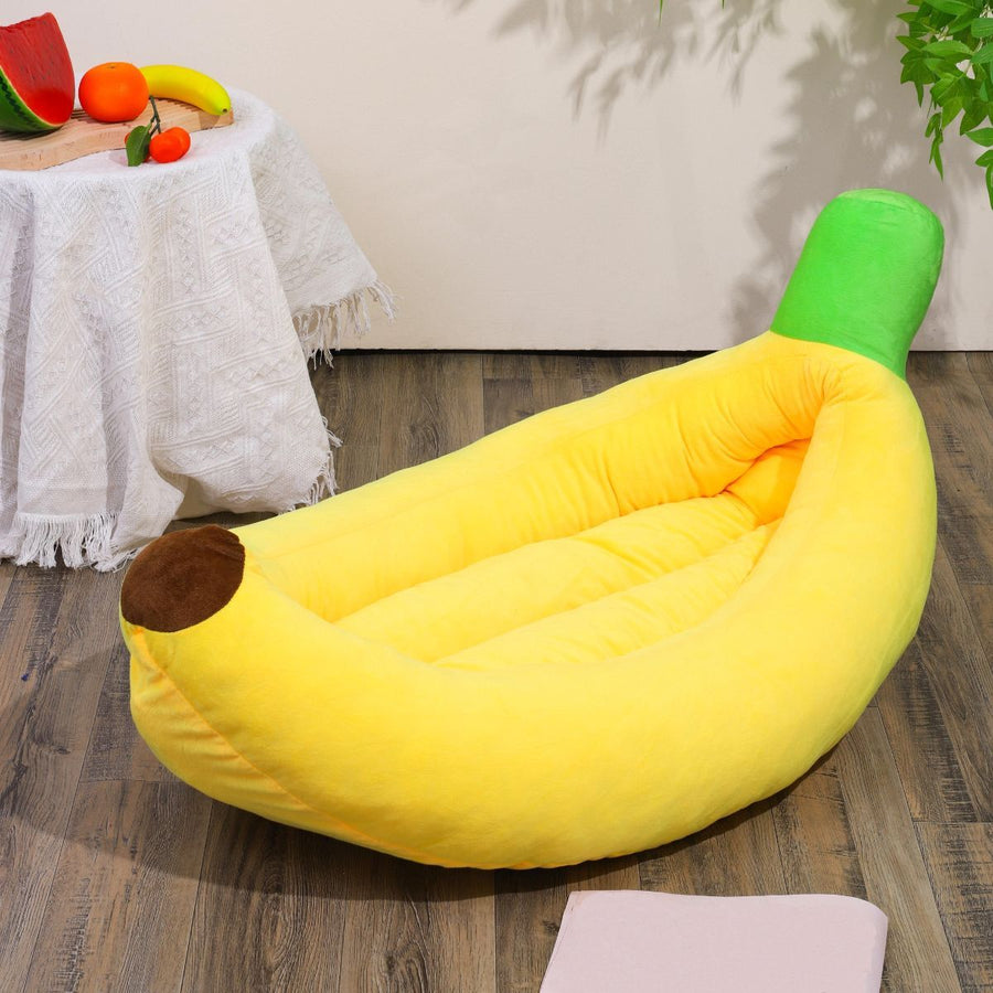 Banana-Shaped Pet Bed Removable Washable Pet Bed Small Medium Dog Bed Cat Bed - Yellow - Size 50-30CM