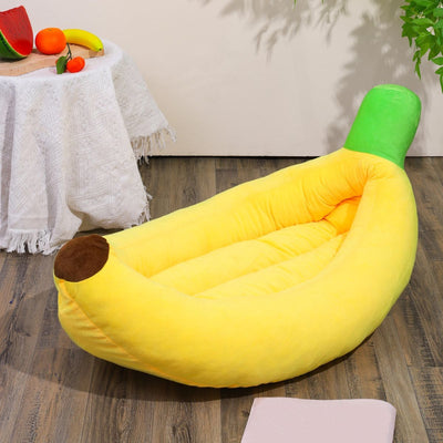 Banana-Shaped Pet Bed Removable Washable Pet Bed Small Medium Dog Bed Cat Bed - Yellow - Size 58-35CM