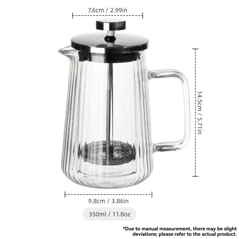 French Press Coffee Maker Double-Layer Glass Coffee Maker Ribbed Coffee Maker - Clear - Size 350ML