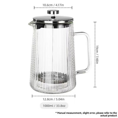 French Press Coffee Maker Double-Layer Glass Coffee Maker Ribbed Coffee Maker - Clear - Size 650ML