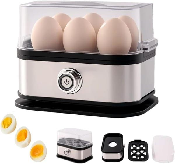 Electric Egg Cooker Kitchen Appliance Perfect Eggs Family-Sized High Quality - Silver - Size 01