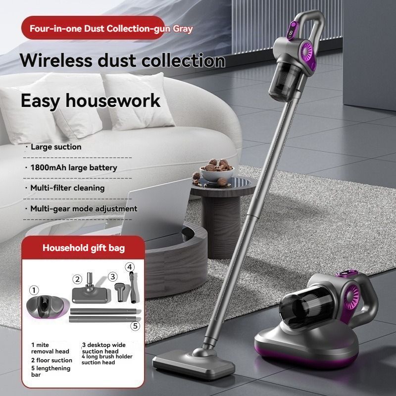 4-In-1 Handheld Vacuum Cleaner Anti-Mite Device Powerful Suction UV Mite - Black - Size 01