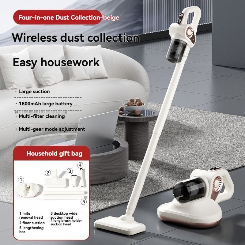 4-In-1 Handheld Vacuum Cleaner Anti-Mite Device Powerful Suction UV Mite - White - Size 01
