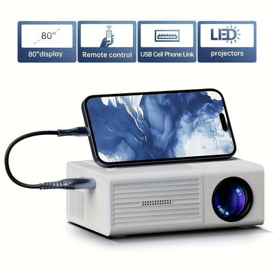 Portable Projector Mini Projector 1080P Projector USB Projector Home Theater - White - Size 01