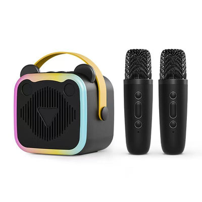 Mini Cat Ear Karaoke Machine Wireless Microphones USB Rechargeable RGB Party - Black - Size 01