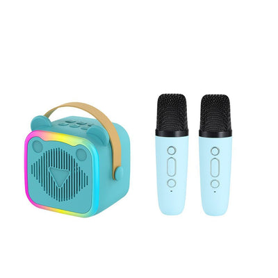 Mini Cat Ear Karaoke Machine Wireless Microphones USB Rechargeable RGB Party - Blue - Size 01