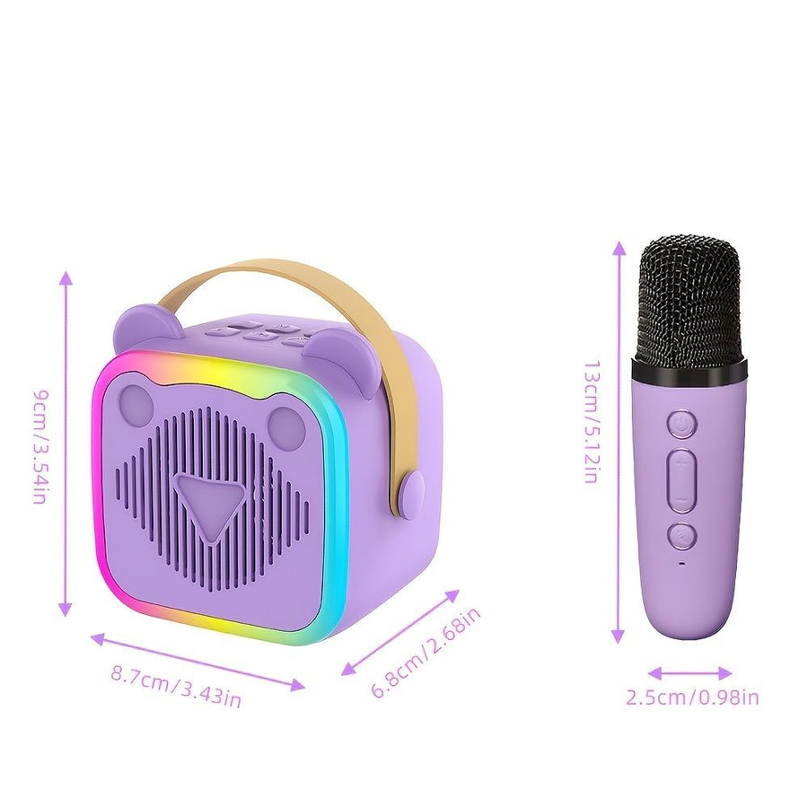 Mini Cat Ear Karaoke Machine Wireless Microphones USB Rechargeable RGB Party - Purple - Size 01
