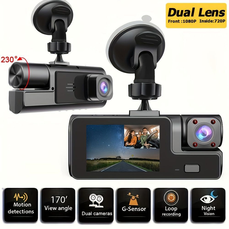 Dash Camera Car Camera Dual Lens Dash Cam 1080p Front Camera 720p Interior - Black - Size 01
