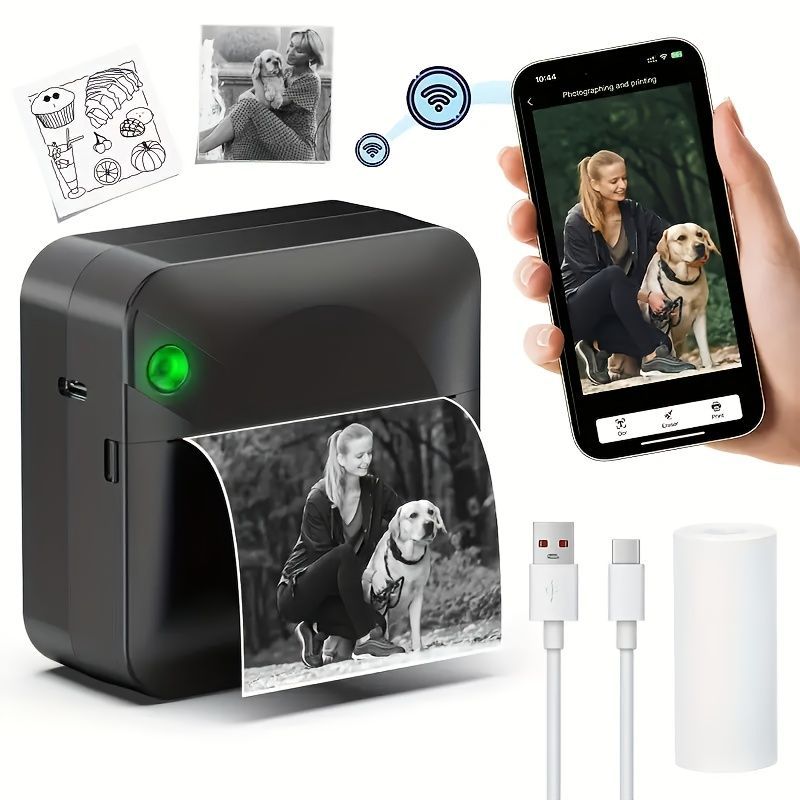Portable Photo Printer Wireless Photo Printer Black And White Photo Printer - Black - Size 01