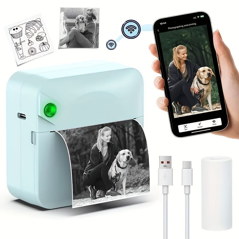 Portable Photo Printer Wireless Photo Printer Black And White Photo Printer - Blue - Size 01