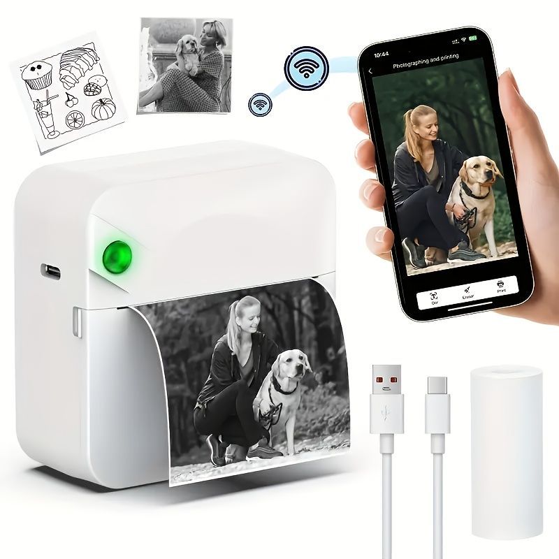 Portable Photo Printer Wireless Photo Printer Black And White Photo Printer - White - Size 01