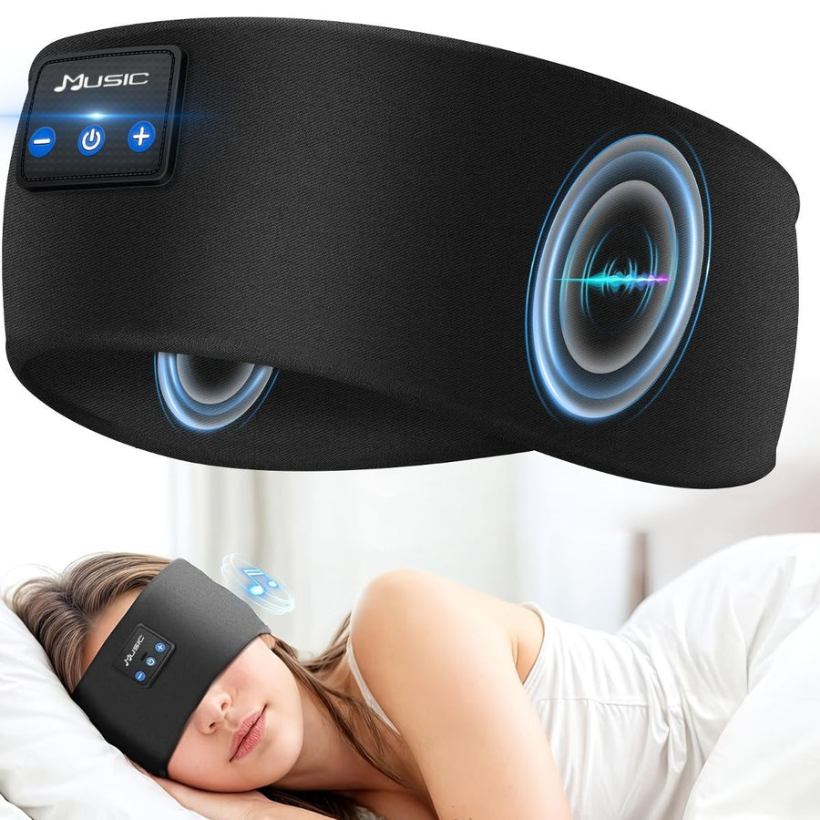 Wireless Sleep Headphones Headband Headphones Music Eye Mask Side Sleeper - Black - Size 001