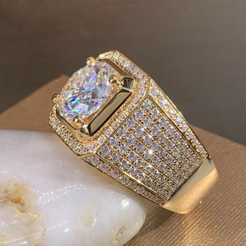 Men'S Gold Ring Diamond Stud Ring For Men Men'S Jewelry Australia Gold Plated - Gold - Size US-SIZE-7