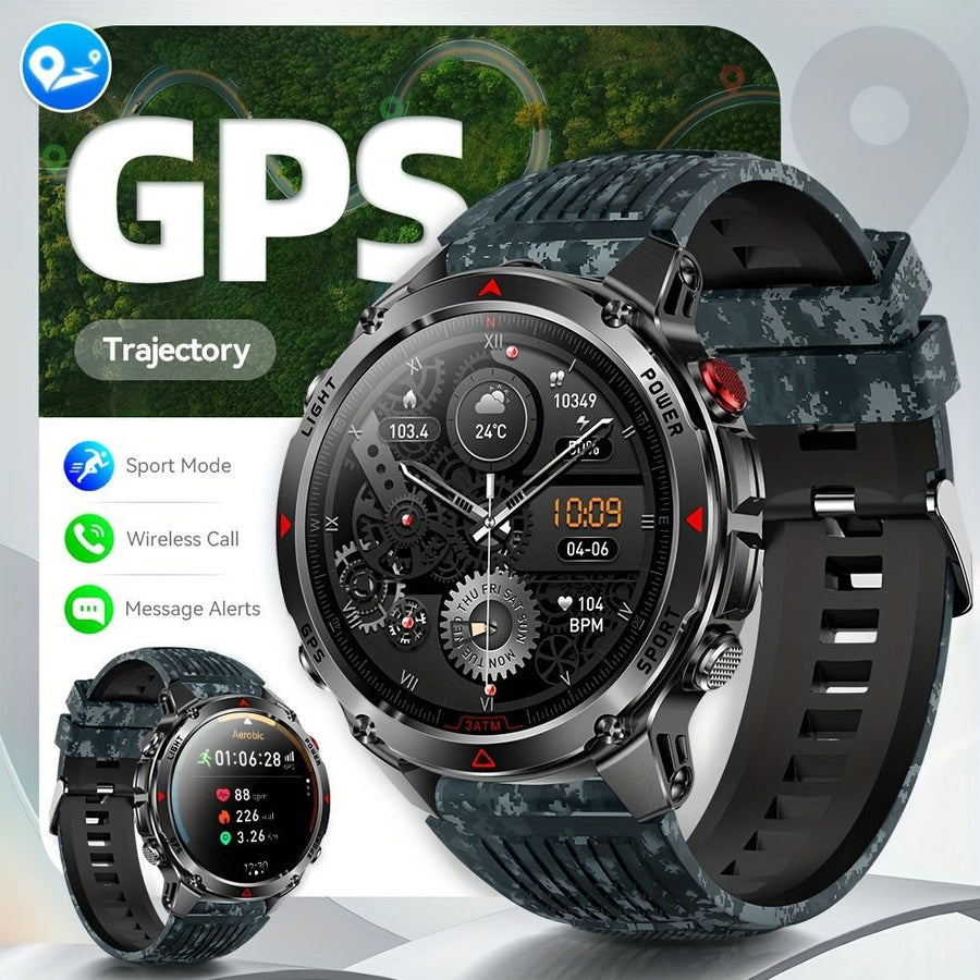 Men'S Outdoor Smart Watch GPS Sports Watch Water-Resistant Smart Watch Wireless - Blue camouflage - Size 01