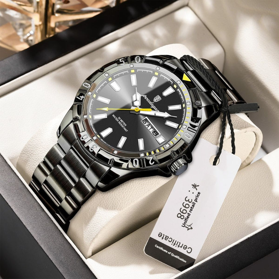 Men'S Watch Stainless Steel Watch Blue Dial Watch Water-Resistant Watch - 959 Black - Size 01