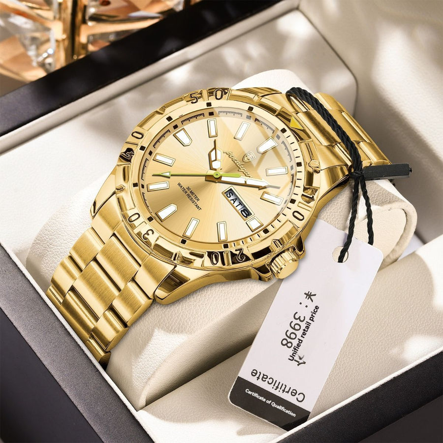 Men'S Watch Stainless Steel Watch Blue Dial Watch Water-Resistant Watch - 959 Golden - Size 01