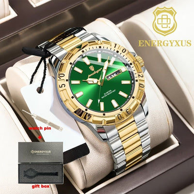 Men'S Watch Stainless Steel Watch Blue Dial Watch Water-Resistant Watch - 959 Gold, Silver, Green - Size 01