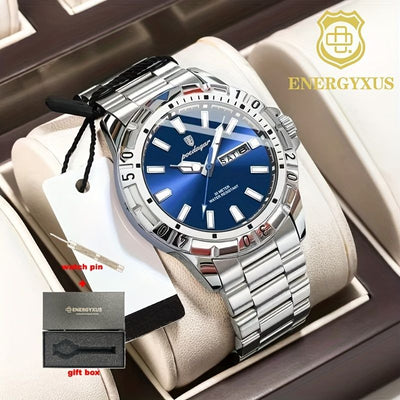 Men'S Watch Stainless Steel Watch Blue Dial Watch Water-Resistant Watch - 959Silver Blue - Size 01