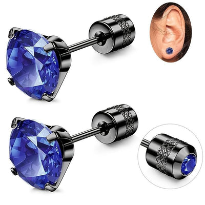 White Synthetic Diamond Earrings Embossed Floral Pattern Stud Earrings - Blue - Size 01