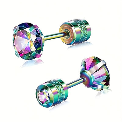White Synthetic Diamond Earrings Embossed Floral Pattern Stud Earrings - Multi-color - Size 01
