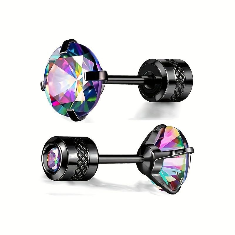 White Synthetic Diamond Earrings Embossed Floral Pattern Stud Earrings - Rainbow - Size 01