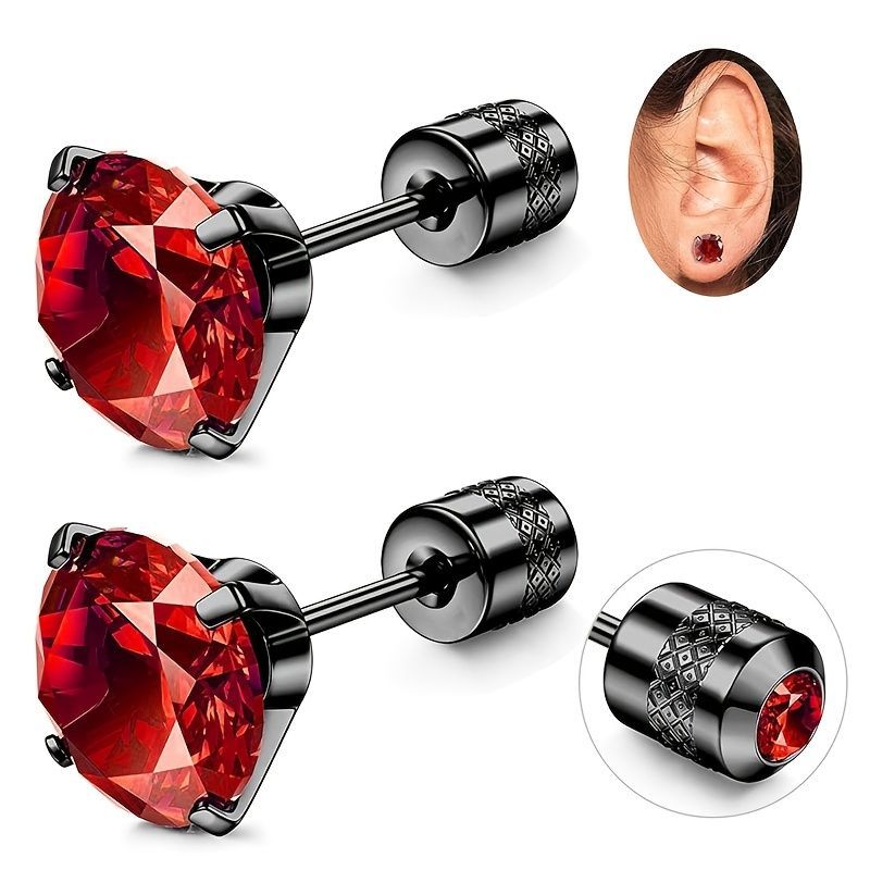 White Synthetic Diamond Earrings Embossed Floral Pattern Stud Earrings - Red - Size 01