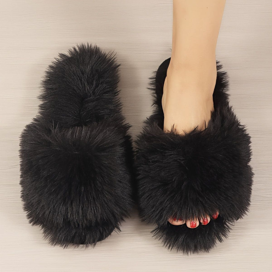 Women'S Furry Slippers High-Quality Slippers Comfortable Slippers Trendy - Black - Size 43