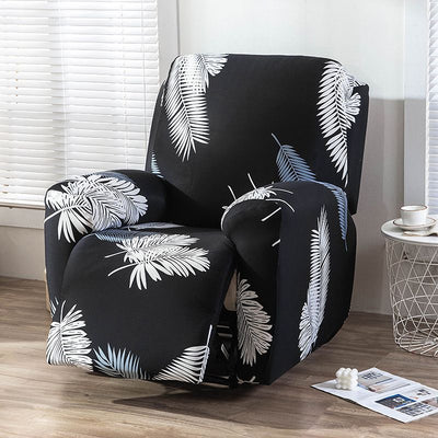 Recliner Cover Anti Scratch Lazy Recliner Chair Cover Protective Stretching Printed Reclining Chair Cover Sofa Slipcovers Convenient Elastic Reclining Chair Slipcover for Home - Black - Size One-seater