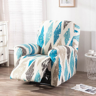 Recliner Cover Anti Scratch Lazy Recliner Chair Cover Protective Stretching Printed Reclining Chair Cover Sofa Slipcovers Convenient Elastic Reclining Chair Slipcover for Home - Sky Blue - Size One-seater