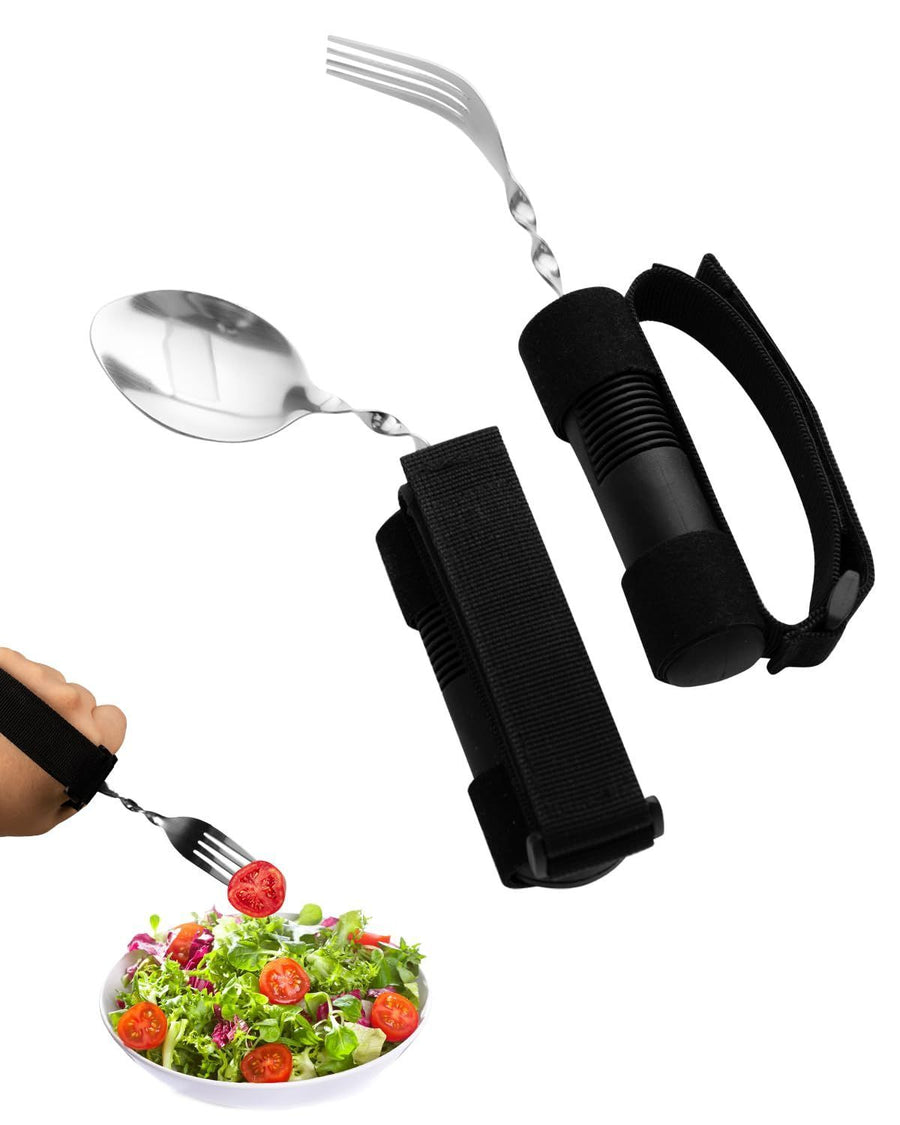 Bendable Adaptive Utensils for Elderly, Disabled People, Parkinson’s, Arthritis, Hand Tremors, Weak Hand Grip & Handicapped, Arthritic Hands-Non Slip Handles - Black - Size 2 Pack