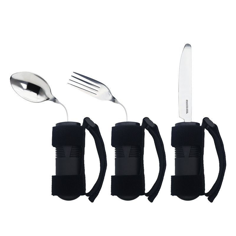 Bendable Adaptive Utensils for Elderly, Disabled People, Parkinson’s, Arthritis, Hand Tremors, Weak Hand Grip & Handicapped, Arthritic Hands-Non Slip Handles - Black - Size 3 Pack