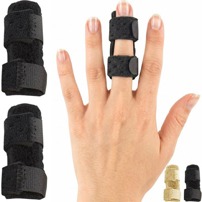 Finger Splint - Universal Finger Straightener - Broken and Trigger Finger Splints - Brace for Arthritis Pain and Support - Sprain Relief for Middle, Index, Ring, Pinky Fingers - Black - Size 2 Pack