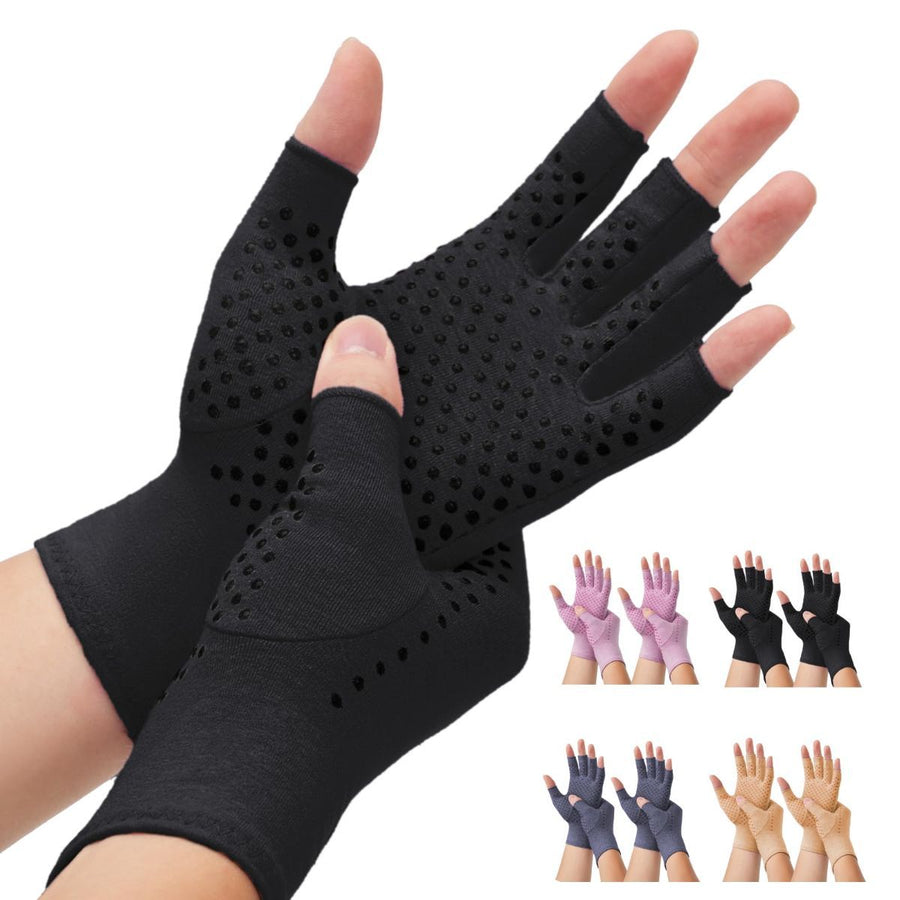 2-Pair Arthritis Compression Gloves- for Hand Arthritis, Carpal Tunnel Pain, Rheumatoid Arthritis, RSI, Fingerless, Anti-Slip, Breathable Gloves for Men & Women, Typing, Daily Use - Black - Size S