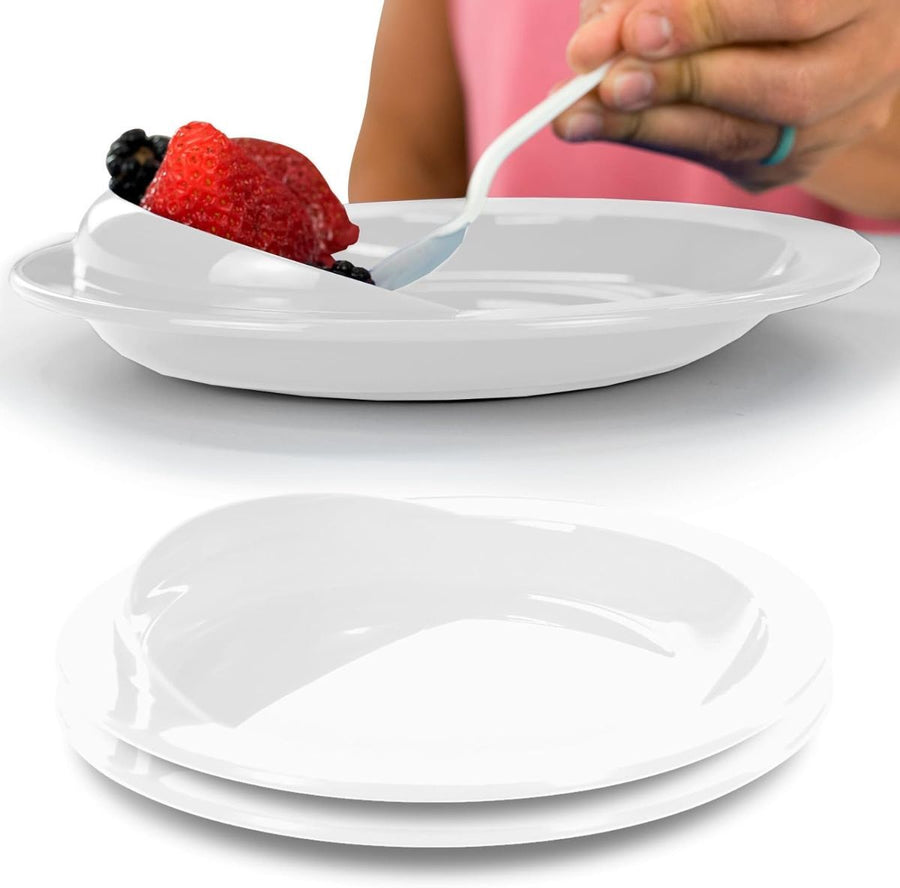 Spill-Proof Scoop Plate, 9" - Dish with Wall for Disabled, Handicapped, Elderly Adults with Special Needs from Parkinsons, Dementia, Stroke, Tremors with - Non Skid Padded Bottom - White / 2 Pack