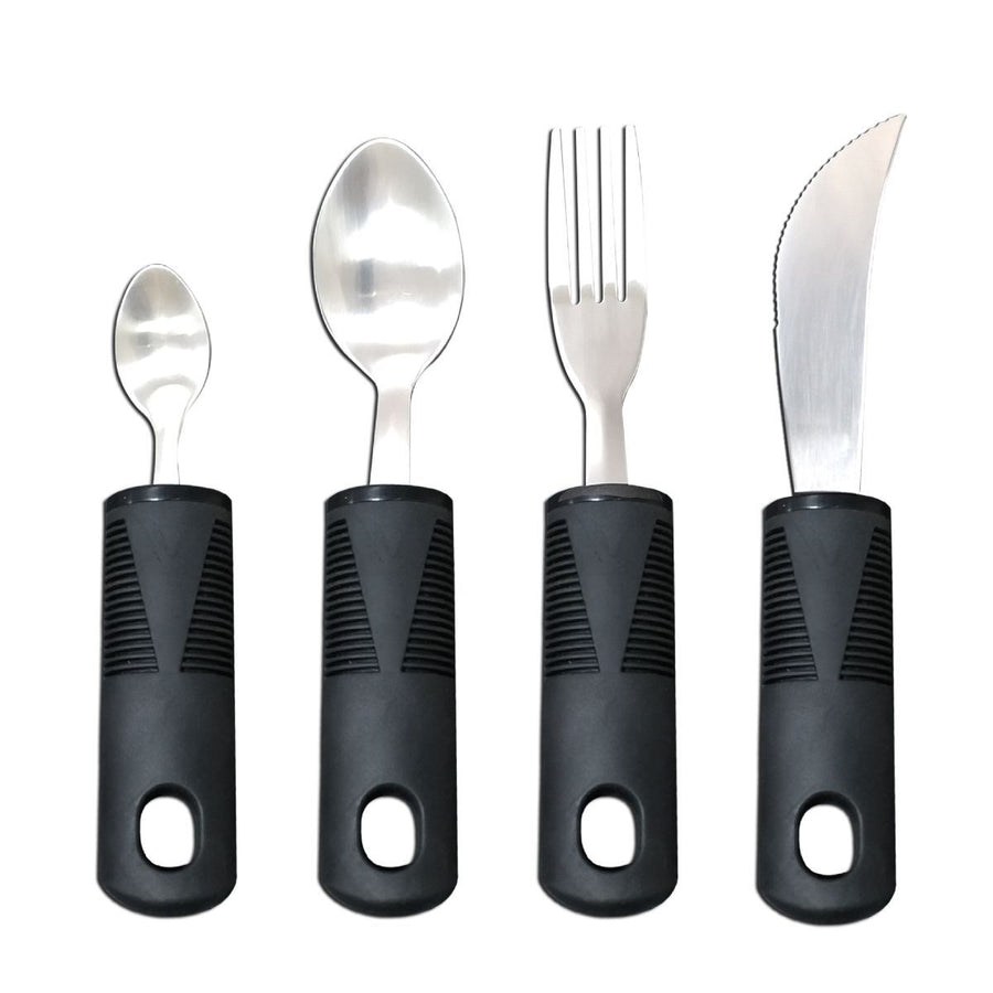 Adaptive Utensils, Weighted Utensils for Hand Tremors, Utensils for Parkinsons Patients,Elderly,Arthritis,Weak Hand Grip,Tremors & Handicapped. Stainless Steel Knife,Fork and Spoons Set - Black - Size 4pcs
