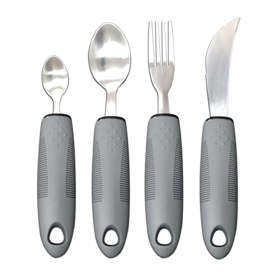 Adaptive Utensils, Weighted Utensils for Hand Tremors, Utensils for Parkinsons Patients,Elderly,Arthritis,Weak Hand Grip,Tremors & Handicapped. Stainless Steel Knife,Fork and Spoons Set - Gray - Size 4pcs