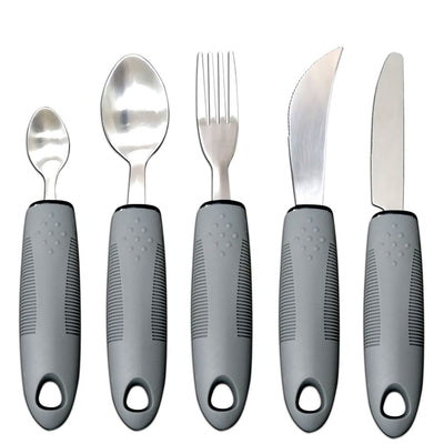 Adaptive Utensils, Weighted Utensils for Hand Tremors, Utensils for Parkinsons Patients,Elderly,Arthritis,Weak Hand Grip,Tremors & Handicapped. Stainless Steel Knife,Fork and Spoons Set - Gray - Size 5pcs