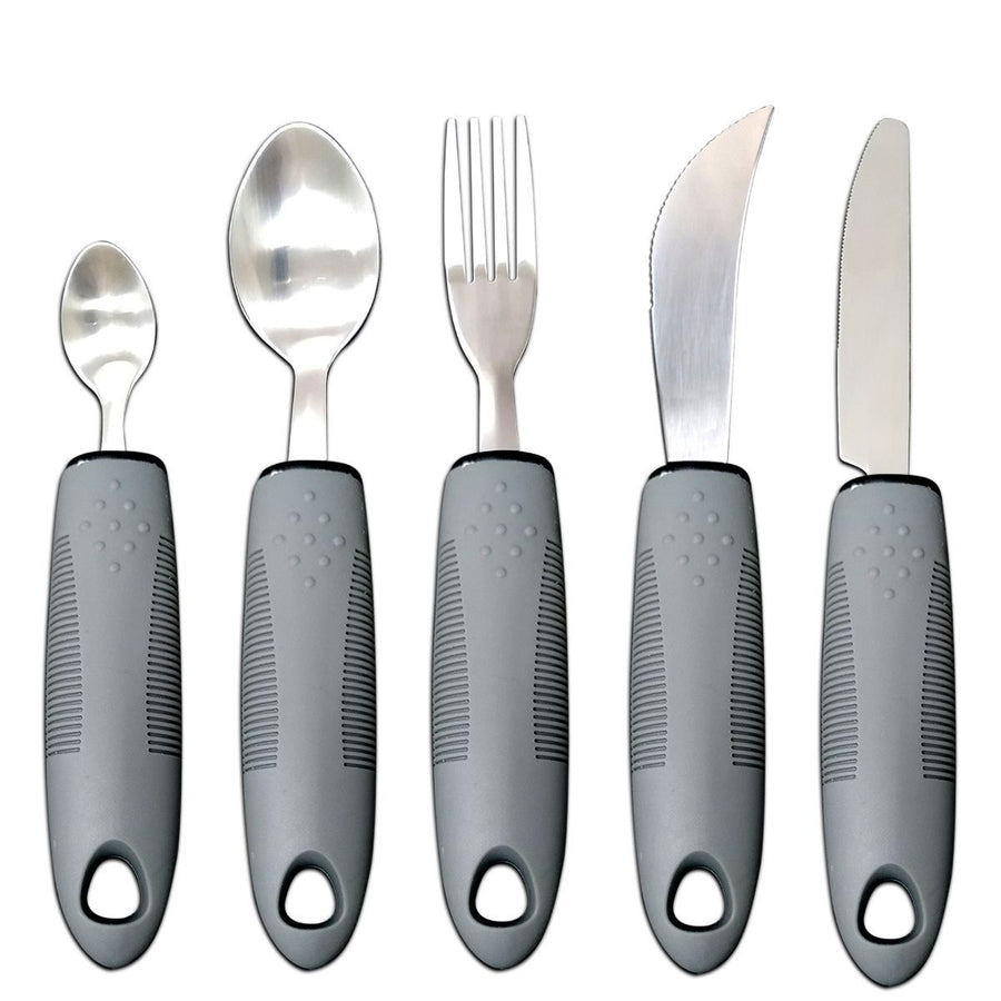 Adaptive Utensils, Weighted Utensils for Hand Tremors, Utensils for Parkinsons Patients,Elderly,Arthritis,Weak Hand Grip,Tremors & Handicapped. Stainless Steel Knife,Fork and Spoons Set - Gray - Size 5pcs
