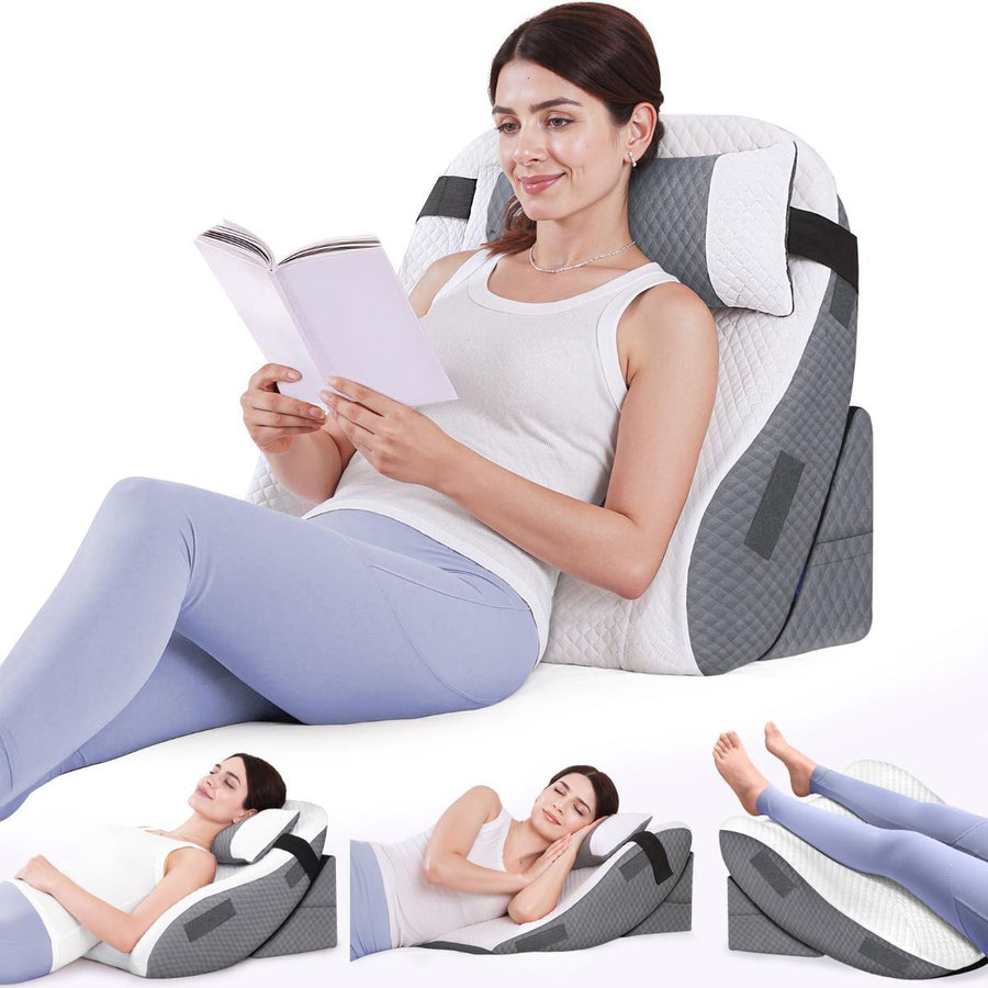 Adjustable Wedge Pillow Headboard Set for Sleeping & After Surgery, Ergonomic Reading Pillow for Sitting in Bed, Bed Wedge with Premium Memory Foam for Back Pain Relief & Support, Leg Elevation