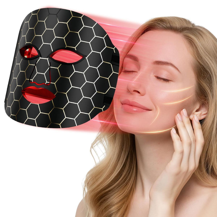 Red Light Mask 4 Color Light Therapy for Face,with 240 LED Mask,800mAh Rechargeable Controller,850nm Near Infrared Yellow&Blue Modes timer for 10 minutes 3 energy levels Anti-Aging at Home & Travel