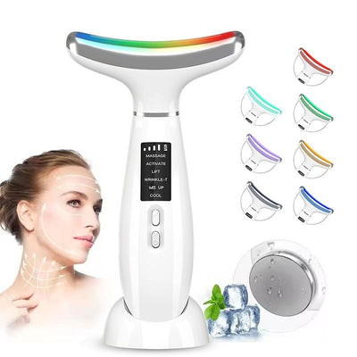 Face Massager -4 Color Red-Light-Therapy for Face and Neck for Wrinkles, Double Chin, Vibrating Facial Massager with Thermals Cold-Hot - White - Size 59mm