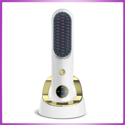Cordless Hair Straightener Brush, Portable Mini Ionic Hair Straightener with Titanium Plates, USB Rechargeable Travel Straightening Comb for Short, Wavy Hair, Bangs & Quick Touch Ups - White - Size 205mm