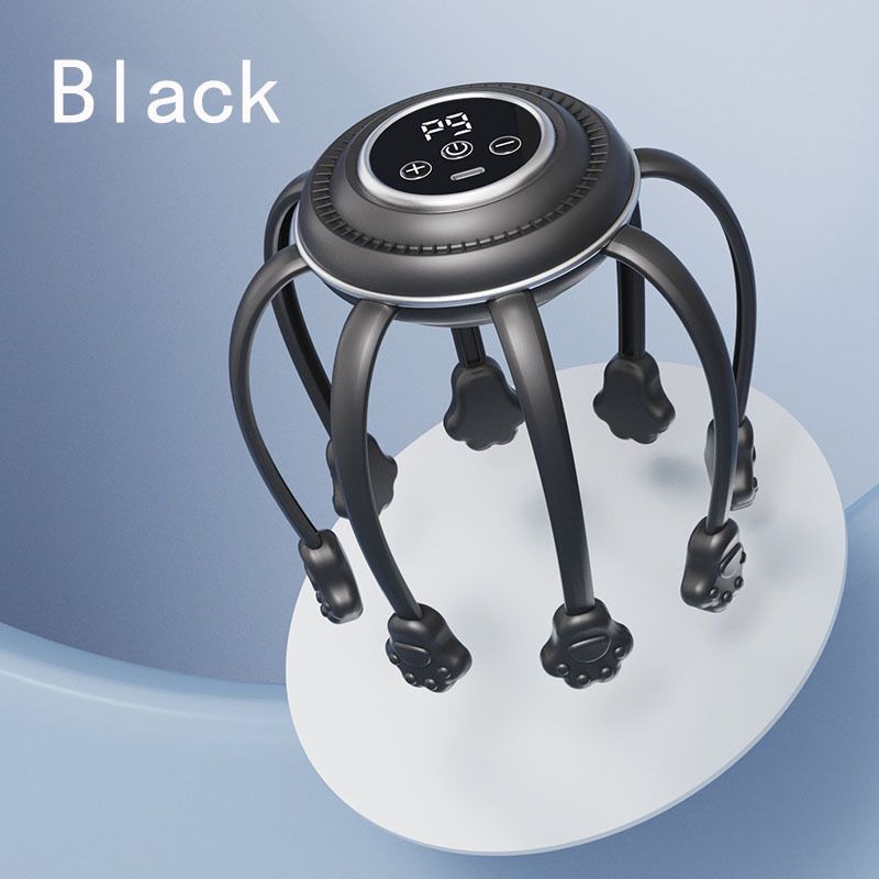 Smart Octopus Head Massager – 9 Modes, 360° Coverage, Wireless & Portable for Deep Relaxation - Black