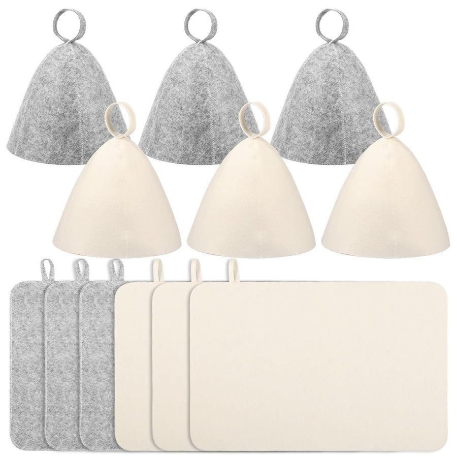 6Pcs Sauna Hats & 6Pcs Sauna Mats, Felt Sauna Hat, Bath Hair Caps with Loops, Heat Insulation Sauna Mat, Head Protection Shower Hat, Safe Sauna Mat Set, Sauna Accessories for Home