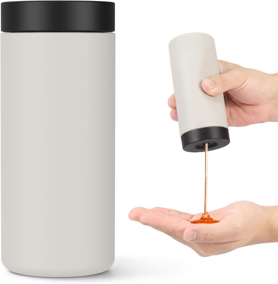 Silicone Dish Soap Dispenser, Reusable Dish Soap Bottle, Refillable Dish Soap Squeeze Bottle, 240ml/8oz Dishwashing Liquid Dispenser, Portable Hand Soap Bottle for Kitchen Sink - Beige - Size 14cm