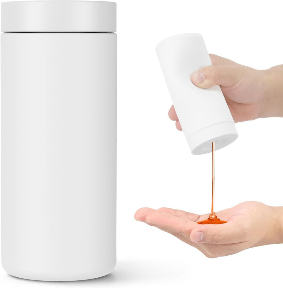 Silicone Dish Soap Dispenser, Reusable Dish Soap Bottle, Refillable Dish Soap Squeeze Bottle, 240ml/8oz Dishwashing Liquid Dispenser, Portable Hand Soap Bottle for Kitchen Sink - White - Size 14cm