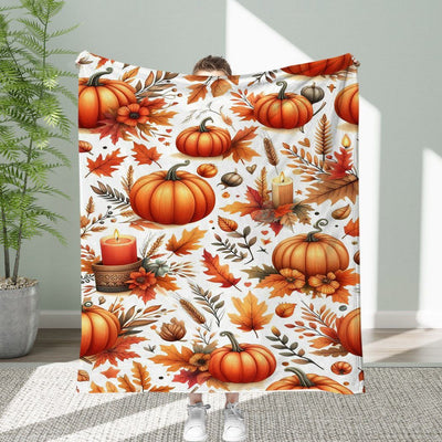 Halloween Throw Blanket Cozy Microfiber Blanket Soft Flannel Throw Festive Home Pumpkin - White-Yellow - Size 150cm*180cm
