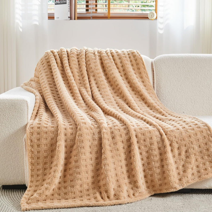 Updated Grey Throw Blanket for Couch and Bed- Super Soft and Warm 3D Checkered Fluffy Fuzzy Fleece Blanket, Luxurious Plush Cozy Blanket for Room Decor Spring - Brown - Size 200cm*230cm